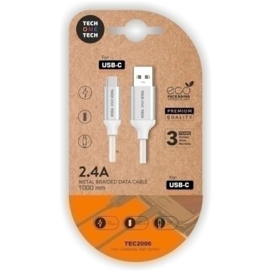 TEC2006-CABLE TECHONE USB-USB-C BLANCO 1 m. precio por 1 unidades