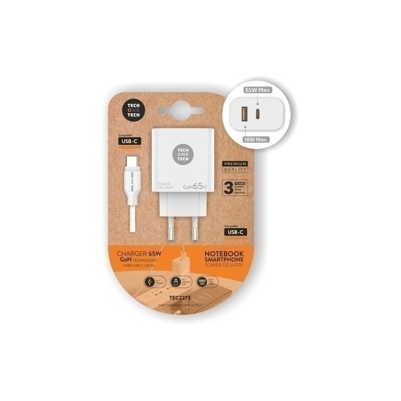 TEC2273-CARGADOR TECHONE DOBLE USB + USB-C precio por 1 unidades