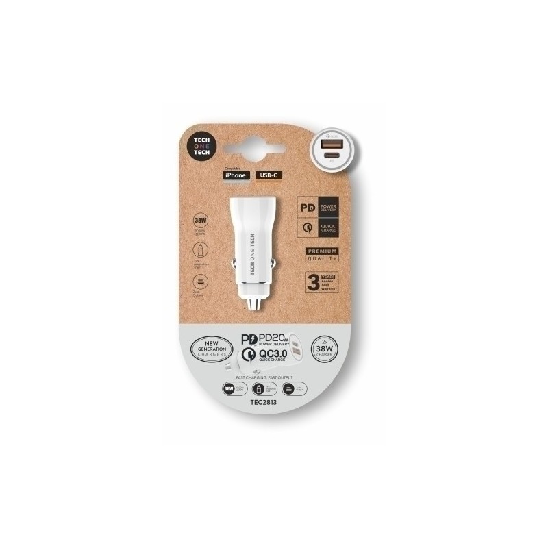 TEC2813-CARGADOR TECHONE DOBLE MECHERO USB-C/A precio por 1 unidades