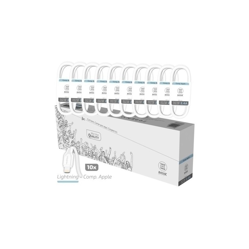 TEC2952-CABLE TECHONE USB-LIGHTNING 1 m. P/10 precio por 1 unidades