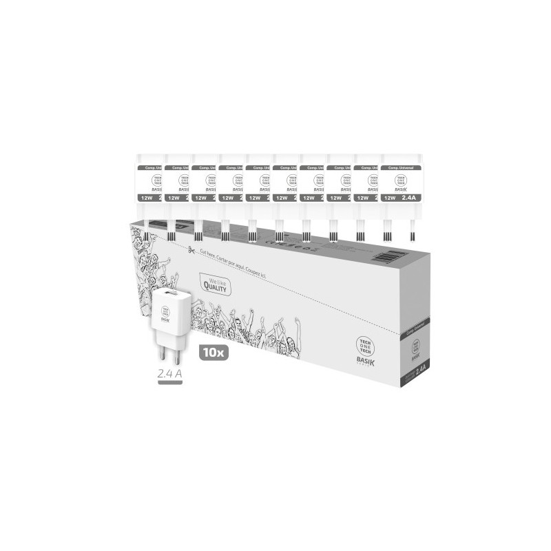 TEC2954-CARGADOR TECHONE PARED USB-A 2.4A P/10 precio por 1 unidades