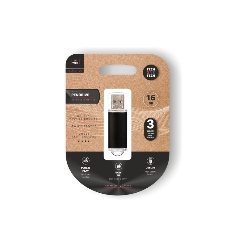 TEC3006-16-MEMORIA USB 16GB TECHONE BASIC NEGRO precio por 1 unidades
