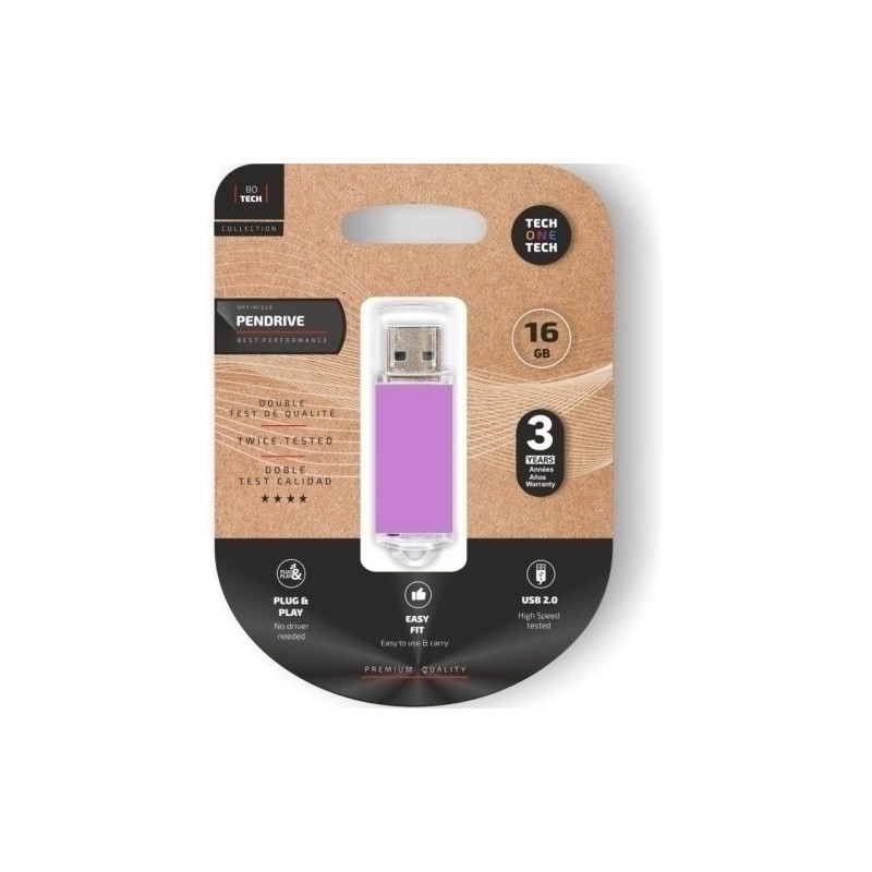 TEC3009-16-MEMORIA USB 16GB TECHONE BASIC PURPLE precio por 1 unidades