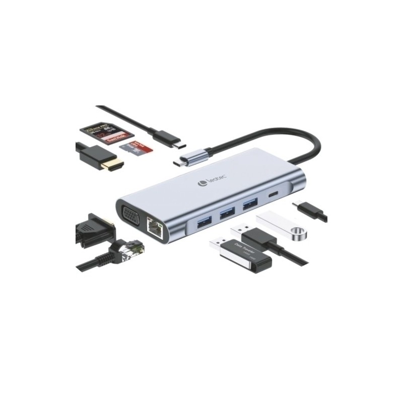LEDS01-DOCKING USB LEOTEC 11 PUERTOS en 1 GRIS precio por 1 unidades