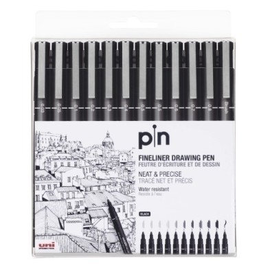 234591000-ROTUL.UNI PIN CALIBRADO NEGRO B/12 precio por 10 unidades