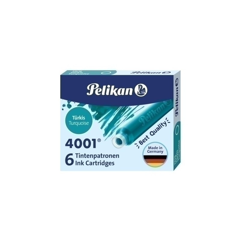 400142569-TINTA ESTILOG.PELIKAN 6 CART.TP/6 TURQU. precio por 1 unidades