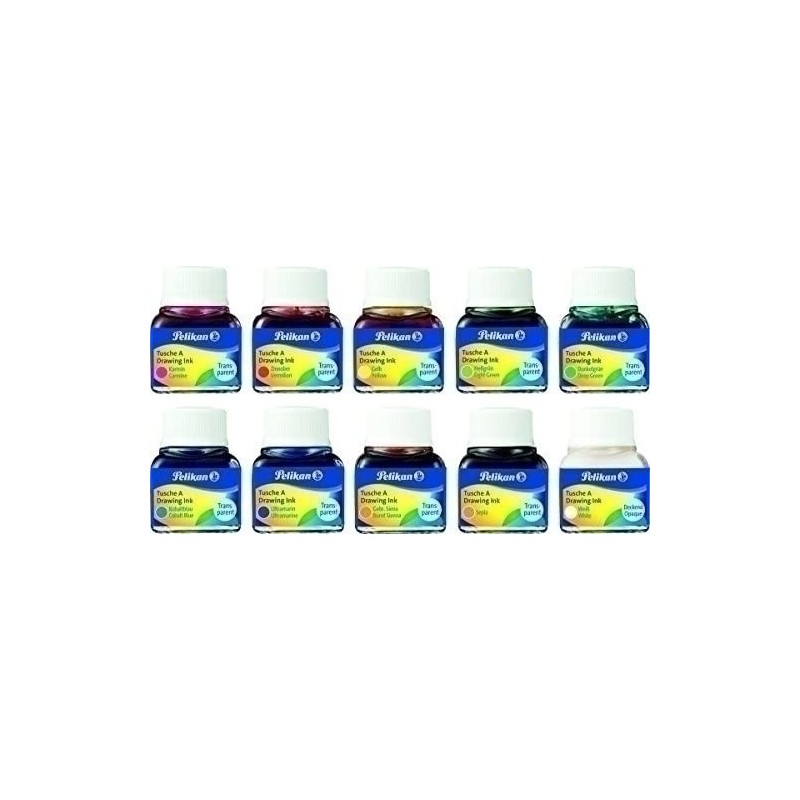400142561-TINTA CHINA PELIKAN 10 ml. 10 col. SURT. precio por 10 unidades
