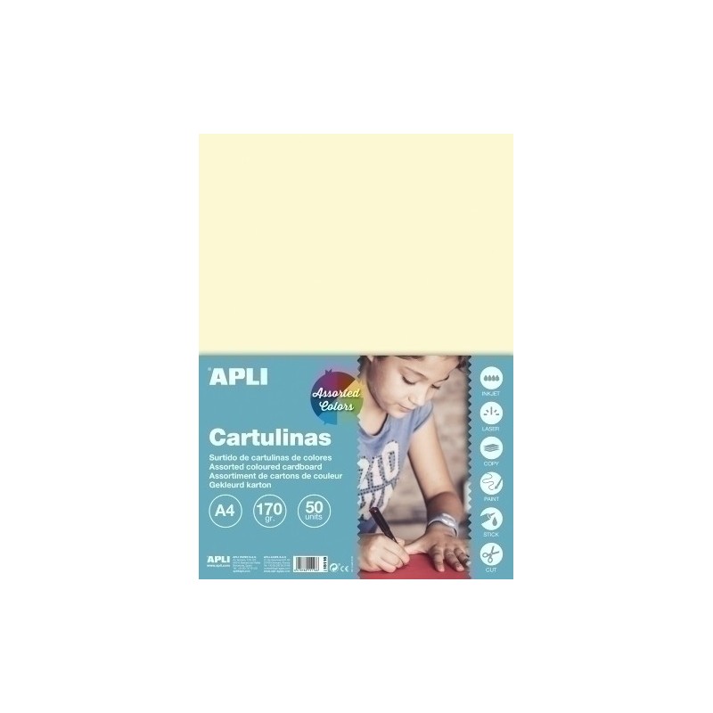 15116-CARTULINA A4 170gr. 50 UD. COL. PASTEL precio por 1 unidades