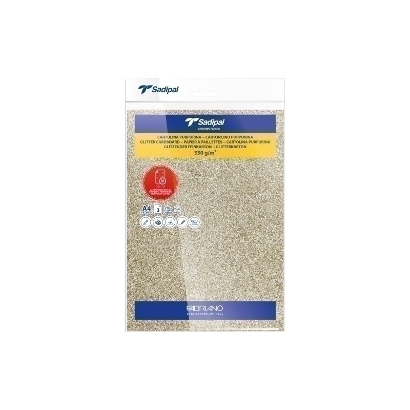 20302-CARTULINA PURPUR.A4 SADIPAL ORO P/3 precio por 1 unidades
