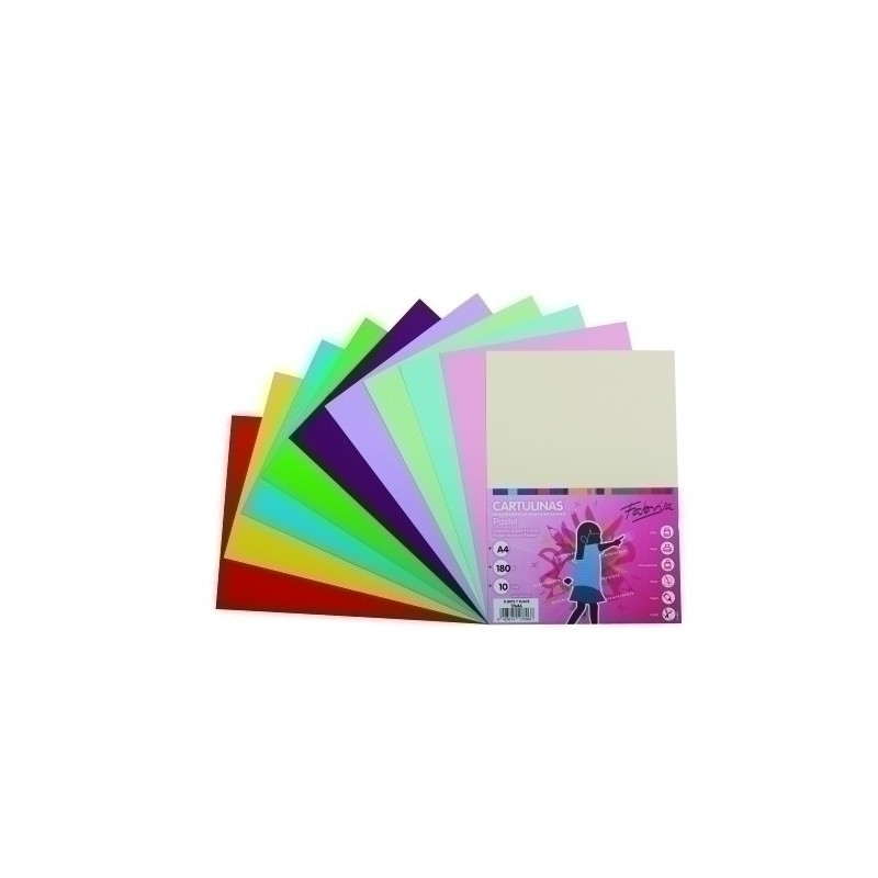 17646-CARTULINA A4 FABRISA 180g SURTIDO P/10 precio por 1 unidades